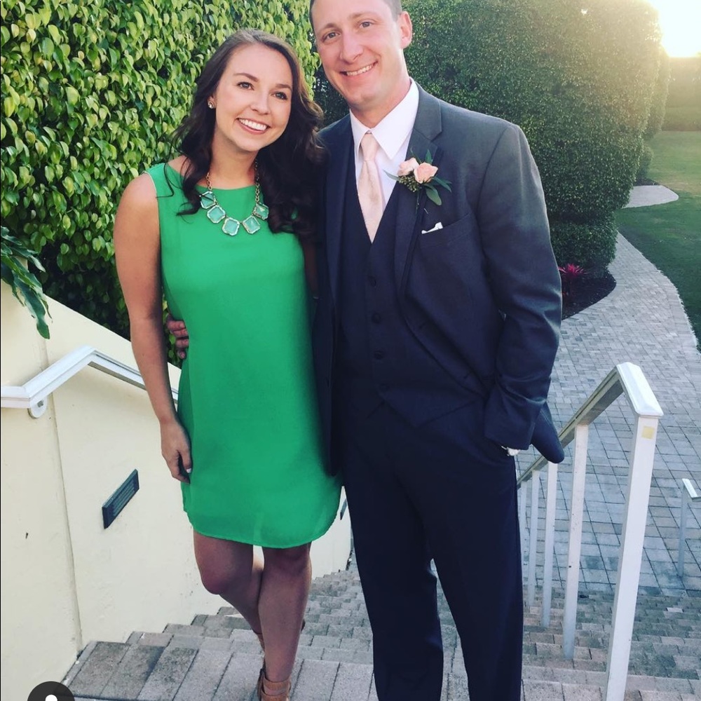 low back green dress